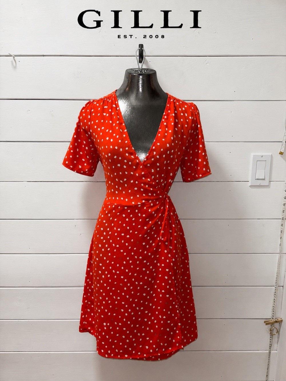 GILLI Red Polka Dot Wrap Dress Size S